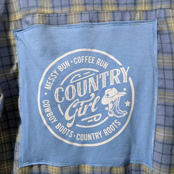Country Girl Upcycled Flannel Plaid Shirt Hand Crafted